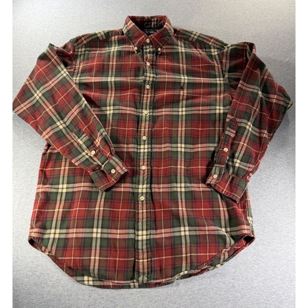 Polo Ralph Lauren Blake Flannel Shirt Mens Medium Red Green Plaid Cotton Button